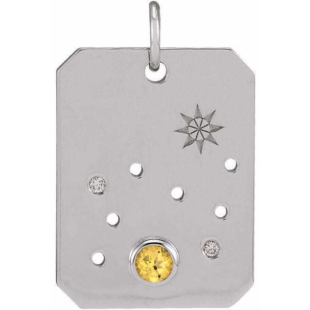 Platinum Natural Citrine & .01 CTW Natural Diamond Leo Constellation Pendant
