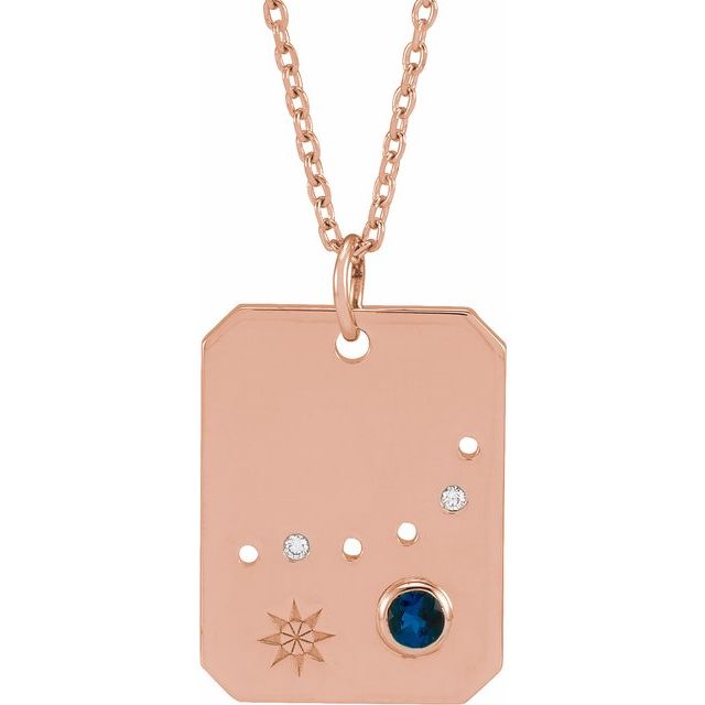 14K Rose Gold Natural Blue Sapphire & .01 CTW Natural Diamond Capricorn Constellation 16-18" Necklace