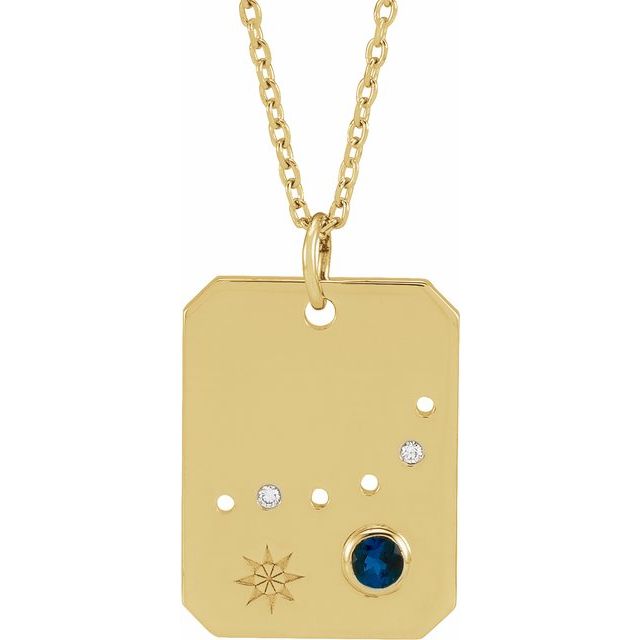 14K Yellow Gold Natural Blue Sapphire & .01 CTW Natural Diamond Capricorn Constellation 16-18" Necklace