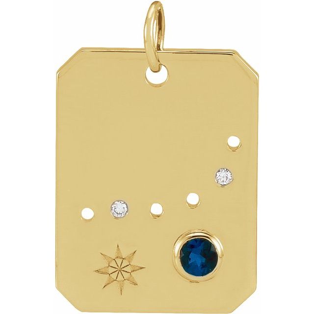 14K Yellow Gold Natural Blue Sapphire & .01 CTW Natural Diamond Capricorn Constellation Pendant
