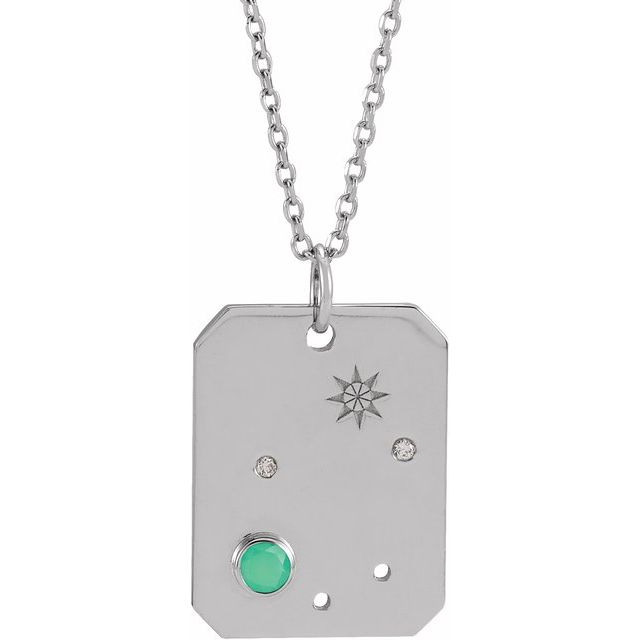 14K White Gold Natural Green Chrysoprase & .01 CTW Natural Diamond Libra Constellation 16-18" Necklace