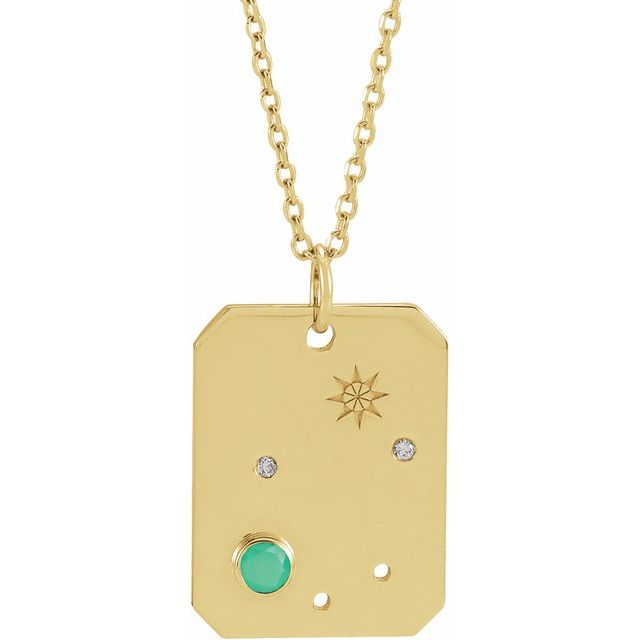 14K Yellow Gold Natural Green Chrysoprase & .01 CTW Natural Diamond Libra Constellation 16-18" Necklace