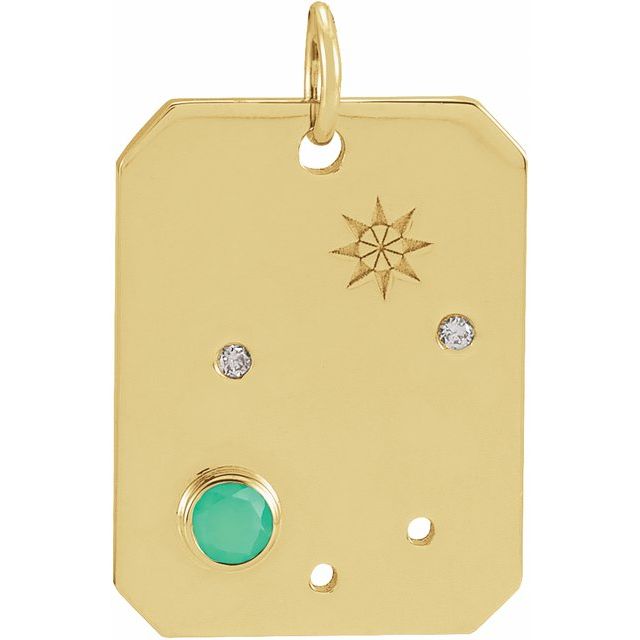 14K Yellow Gold Natural Green Chrysoprase & .01 CTW Natural Diamond Libra Constellation Pendant