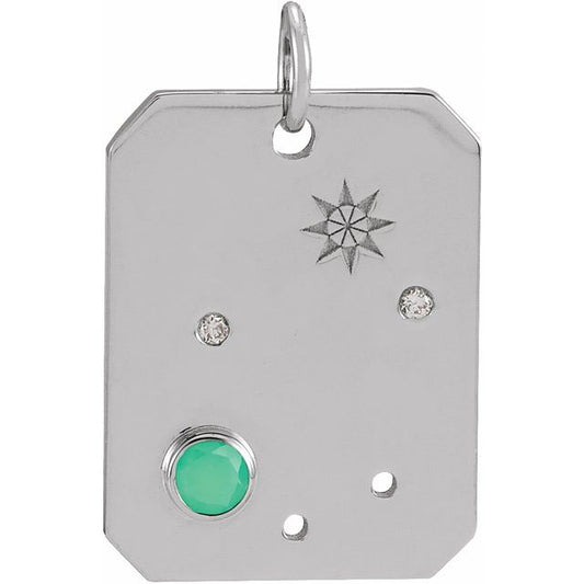 Sterling Silver Natural Green Chrysoprase & .01 CTW Natural Diamond Libra Constellation Pendant