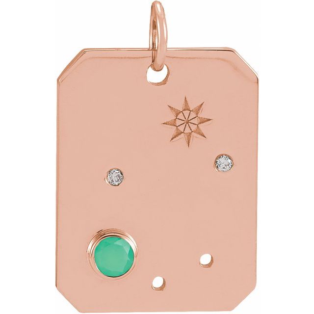 14K Rose Gold Natural Green Chrysoprase & .01 CTW Natural Diamond Libra Constellation Pendant
