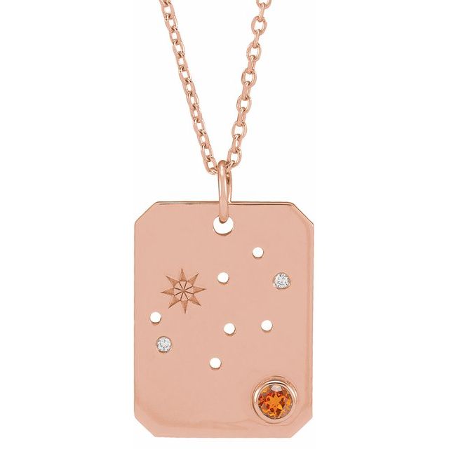 14K Rose Gold Natural Spessartite Garnet & .01 CTW Natural Diamond Virgo Constellation 16-18" Necklace