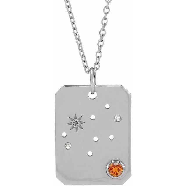 Platinum Natural Spessartite Garnet & .01 CTW Natural Diamond Virgo Constellation 16-18" Necklace