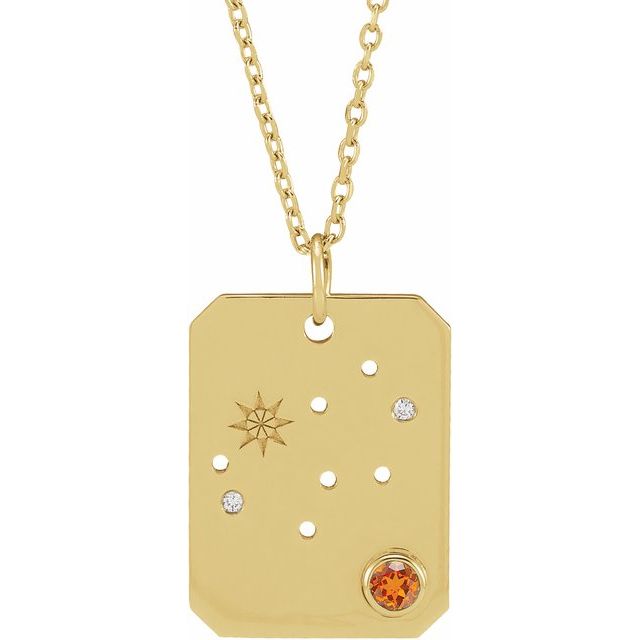 14K Yellow Gold Natural Spessartite Garnet & .01 CTW Natural Diamond Virgo Constellation 16-18" Necklace