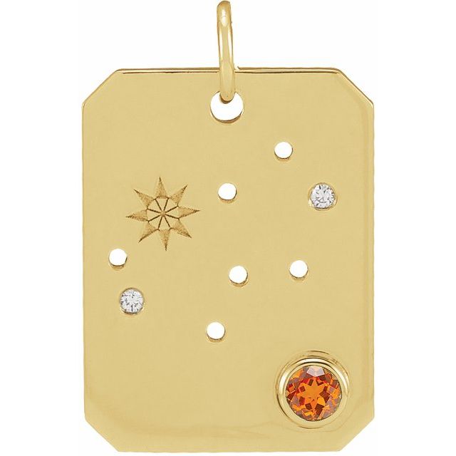 14K Yellow Gold Natural Spessartite Garnet & .01 CTW Natural Diamond Virgo Constellation Pendant
