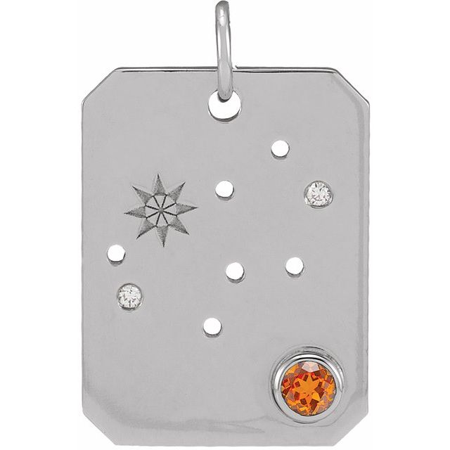 14K White Gold Natural Spessartite Garnet & .01 CTW Natural Diamond Virgo Constellation Pendant