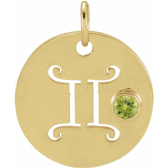 14K Yellow Gold Natural Peridot Gemini Zodiac Pendant