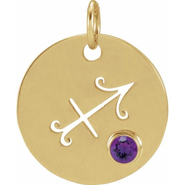 14K Yellow Gold Natural Amethyst Sagittarius Zodiac Pendant
