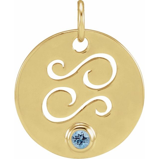 14K Yellow Gold Natural Aquamarine Cancer Zodiac Pendant