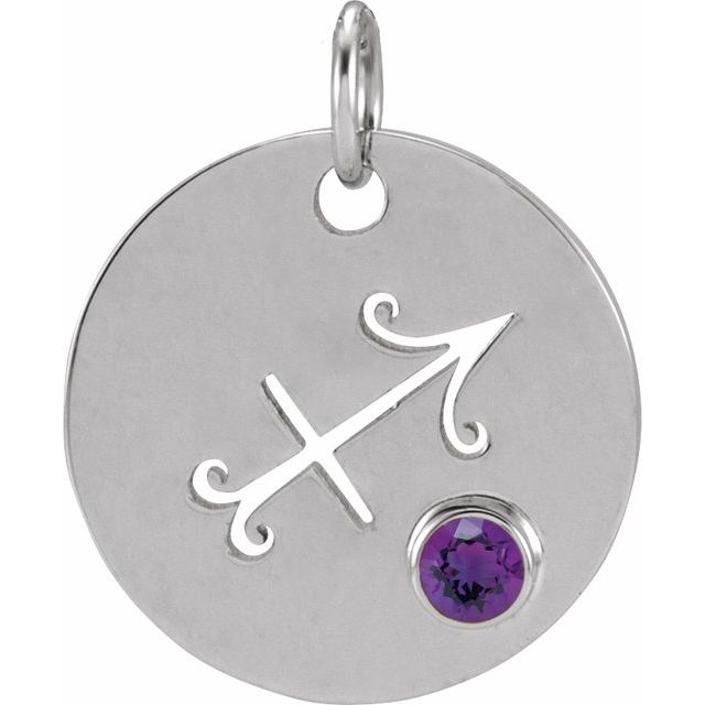 14K White Gold Natural Amethyst Sagittarius Zodiac Pendant