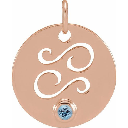 14K Rose Gold Natural Aquamarine Cancer Zodiac Pendant