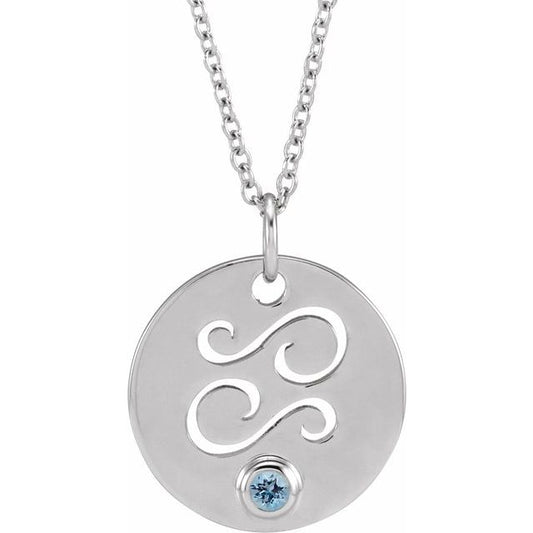 Sterling Silver Natural Aquamarine Cancer Zodiac 16-18" Necklace