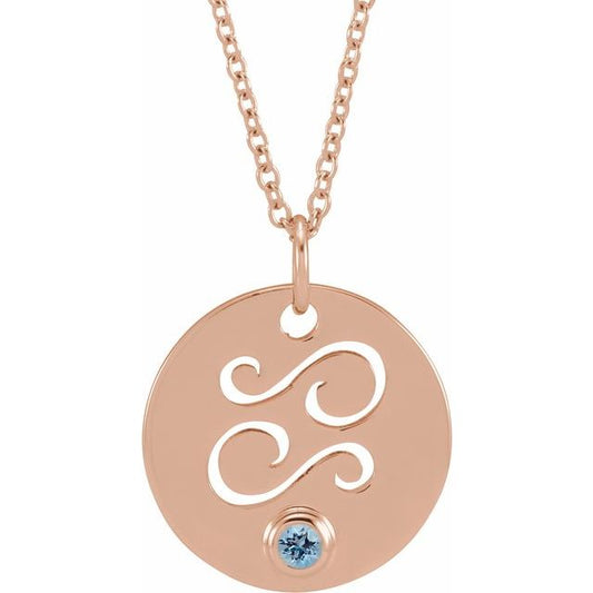 14K Rose Gold Natural Aquamarine Cancer Zodiac 16-18" Necklace