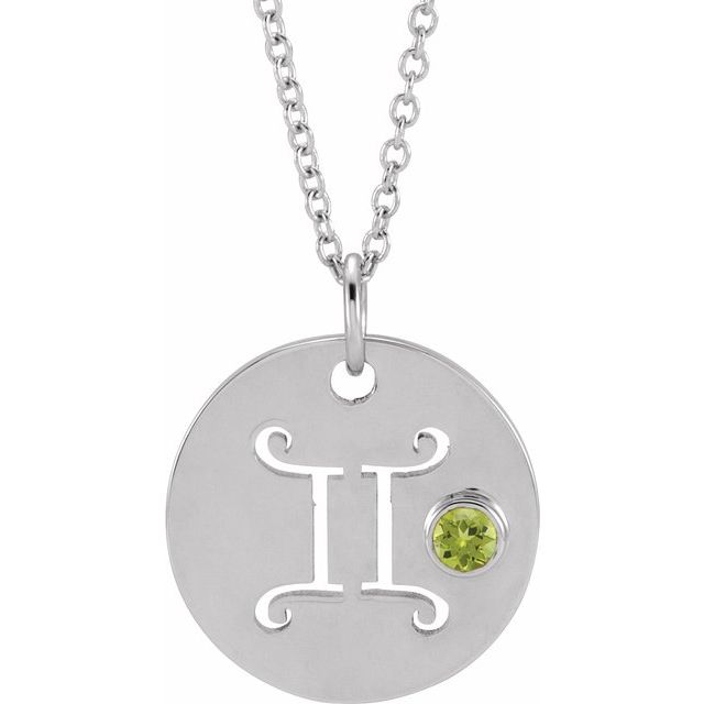 Platinum Natural Peridot Gemini Zodiac 16-18" Necklace