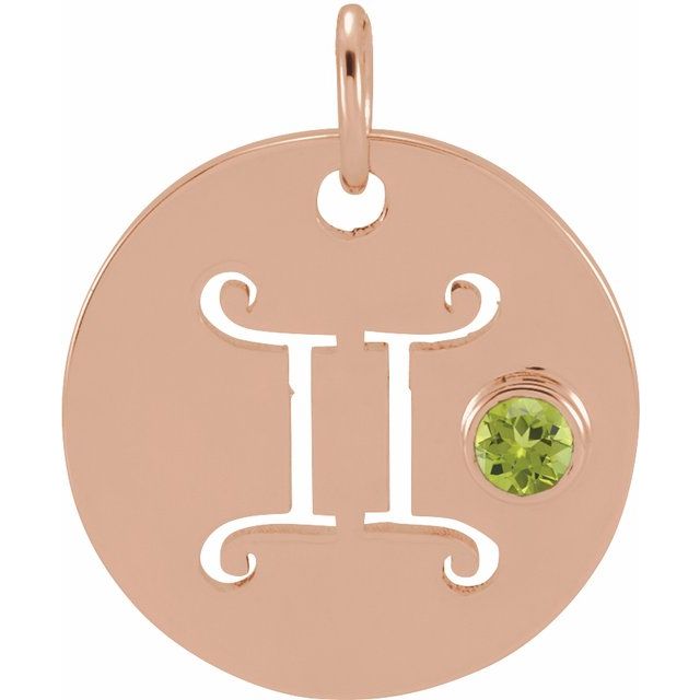 14K Rose Gold Natural Peridot Gemini Zodiac Pendant