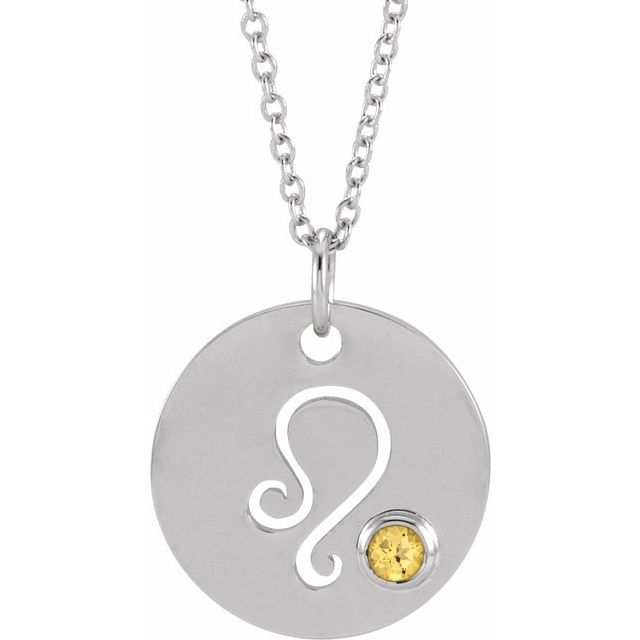 Sterling Silver Natural Citrine Leo Zodiac 16-18" Necklace
