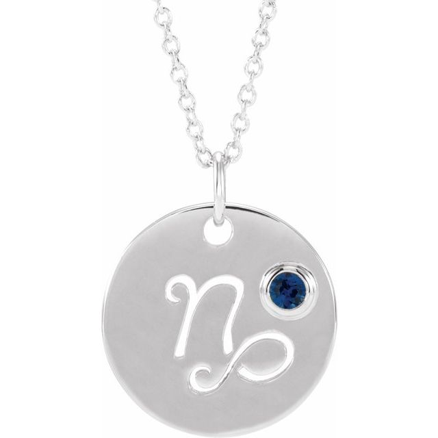 Sterling Silver Natural Blue Sapphire Capricorn Zodiac 16-18" Necklace