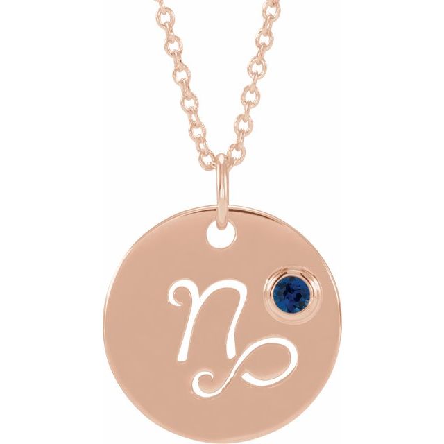 14K Rose Gold Natural Blue Sapphire Capricorn Zodiac 16-18" Necklace