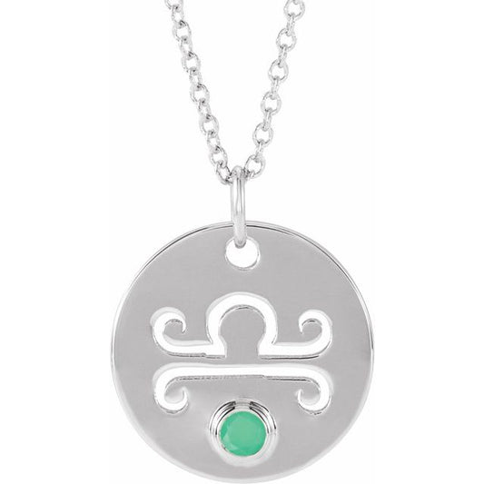 Sterling Silver Natural Green Chrysoprase Libra Zodiac 16-18" Necklace