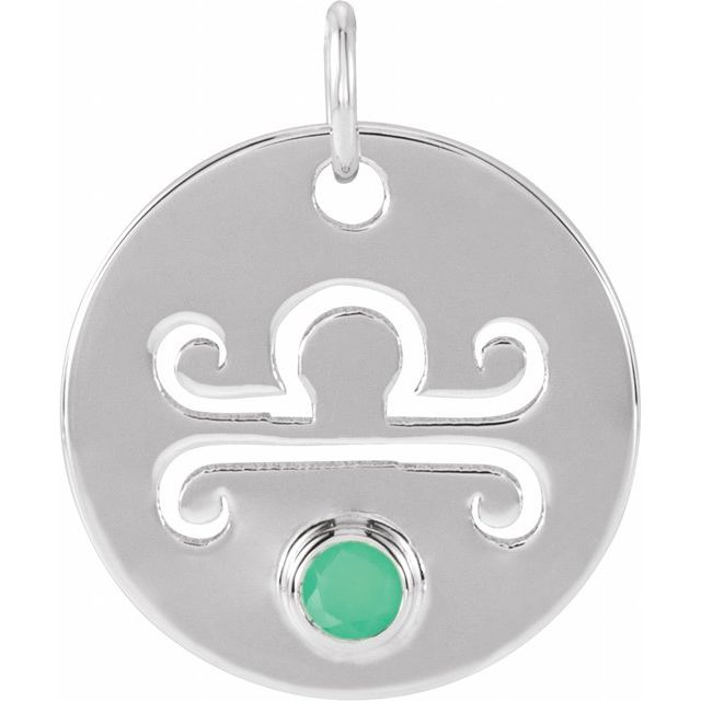 14K White Gold Natural Green Chrysoprase Libra Zodiac Pendant