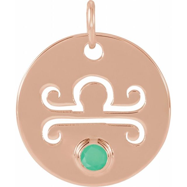 14K Rose Gold Natural Green Chrysoprase Libra Zodiac Pendant