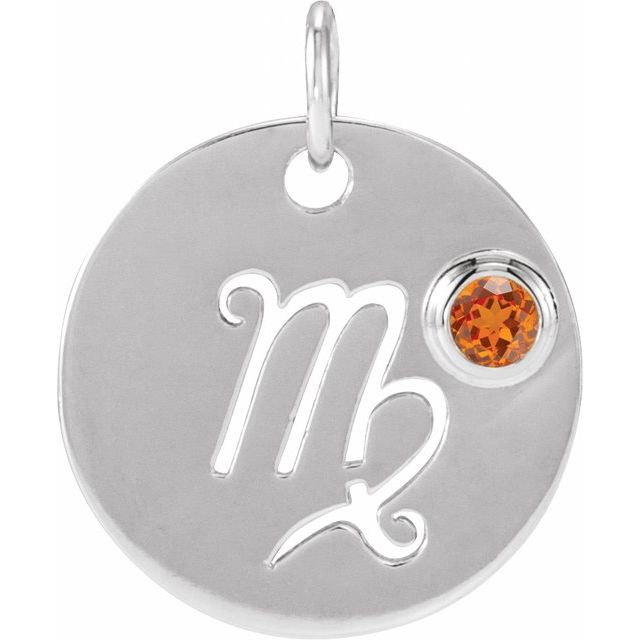 Sterling Silver Natural Spessartite Garnet Virgo Zodiac Pendant
