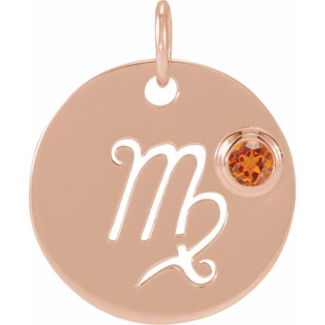 14K Rose Gold Natural Spessartite Garnet Virgo Zodiac Pendant