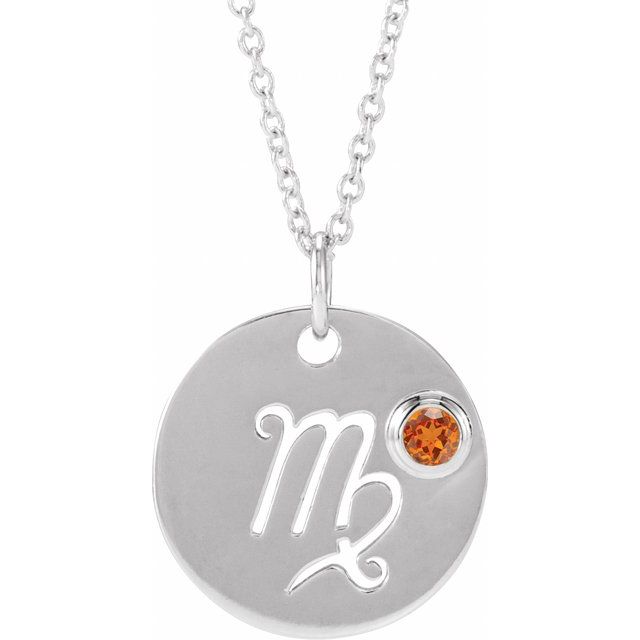 Platinum Natural Spessartite Garnet Virgo Zodiac 16-18" Necklace