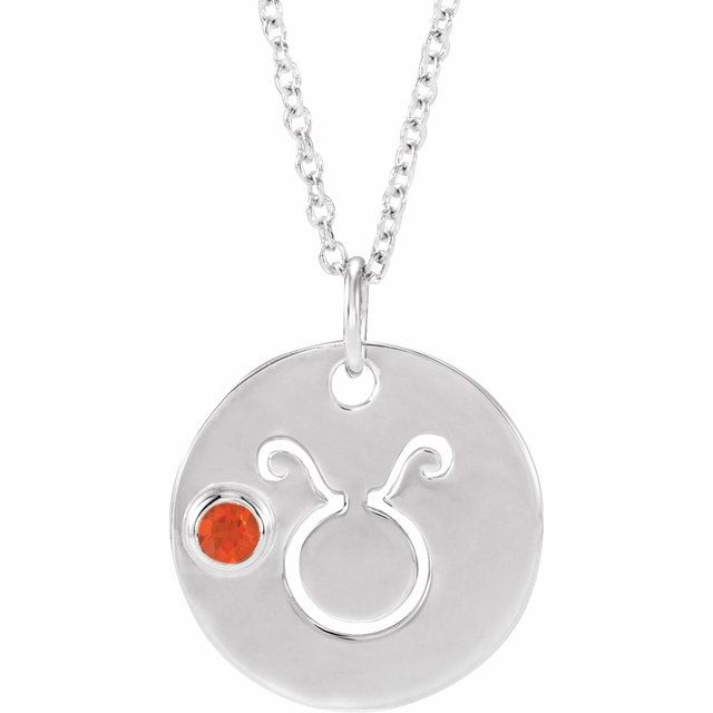 Sterling Silver Natural Mexican Fire Opal Taurus Zodiac 16-18" Necklace