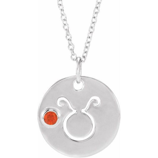 Sterling Silver Natural Mexican Fire Opal Taurus Zodiac 16-18" Necklace