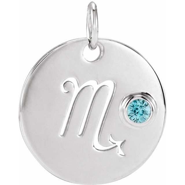 14K White Gold Natural Blue Zircon Scorpio Zodiac Pendant