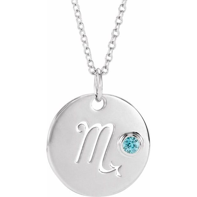 Sterling Silver Natural Blue Zircon Scorpio Zodiac 16-18" Necklace