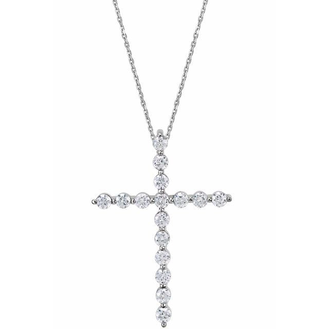 14K White Gold 5/8 CTW Natural Diamond Cross 18" Necklace