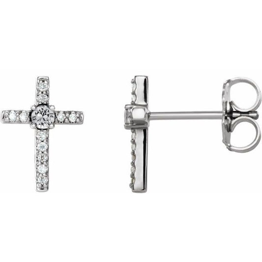 Sterling Silver 1/10 CTW Natural Diamond Cross Earrings   
