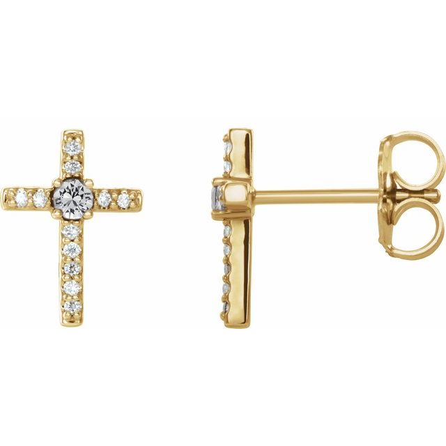 14K Yellow Gold 1/10 CTW Natural Diamond Cross Earrings   