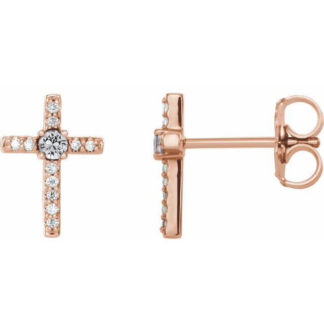 14K Rose Gold 1/10 CTW Natural Diamond Cross Earrings   
