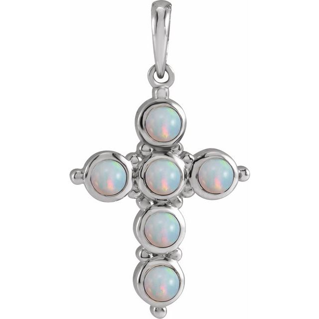 Platinum Natural White Ethiopian Opal Cross Pendant