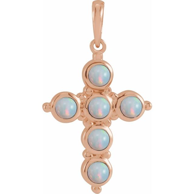 14K Rose Gold Natural White Ethiopian Opal Cross Pendant
