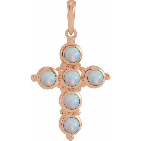 14K Rose Gold Natural White Ethiopian Opal Cross Pendant