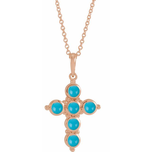 14K Rose Gold Natural Turquoise Cross 16-18" Necklace