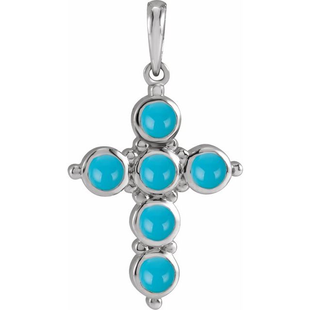 Platinum Natural Turquoise Cross Pendant