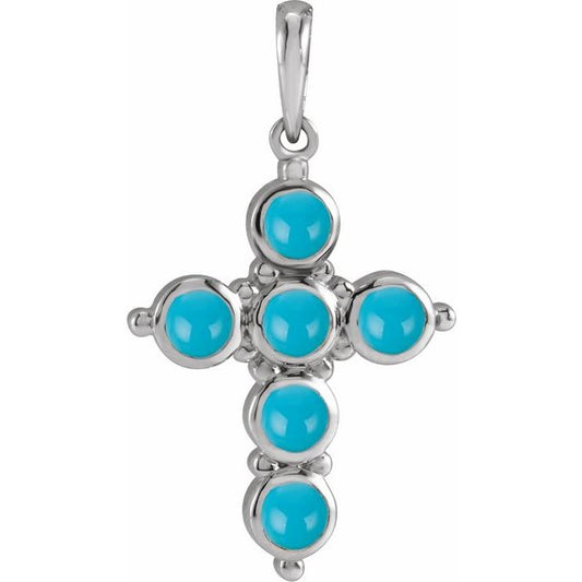 Platinum Natural Turquoise Cross Pendant