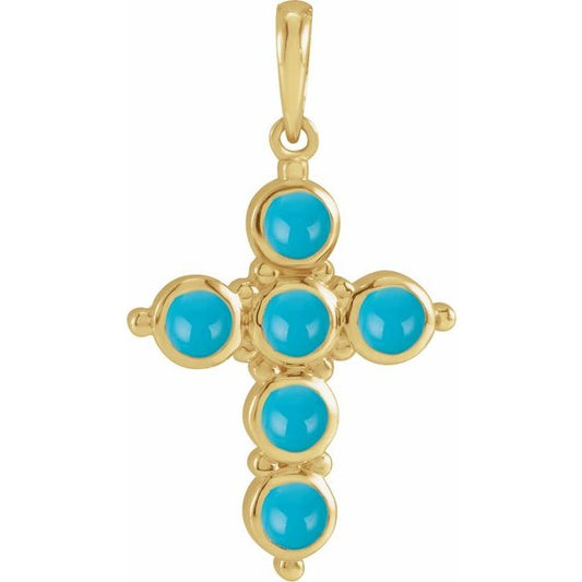 14K Yellow Gold Natural Turquoise Cross Pendant