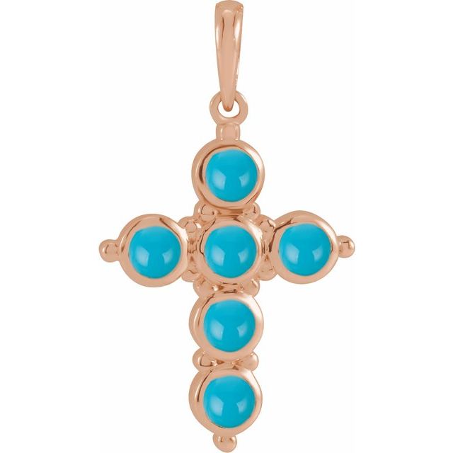 14K Rose Gold Natural Turquoise Cross Pendant