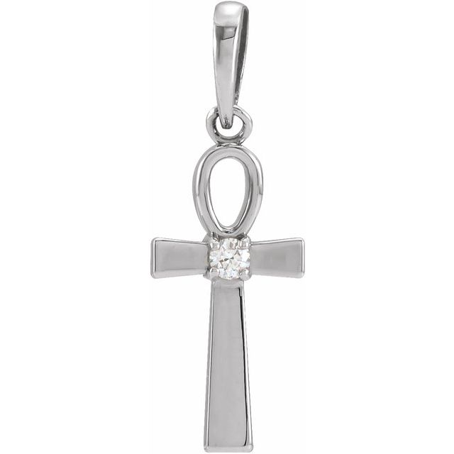 Platinum .03 CT Natural Diamond Ankh Cross Pendant