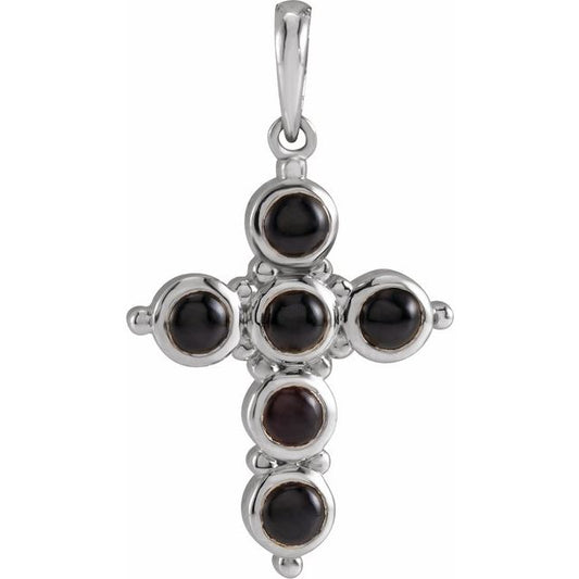 Platinum Natural Black Onyx Cross Pendant